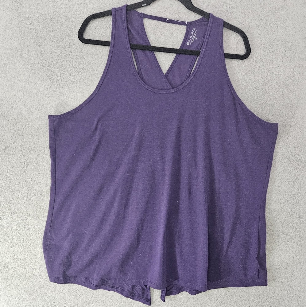 Athleta Womens Plus 1X Tank Top Shirt Cross Open Back Plum Purple Crewneck